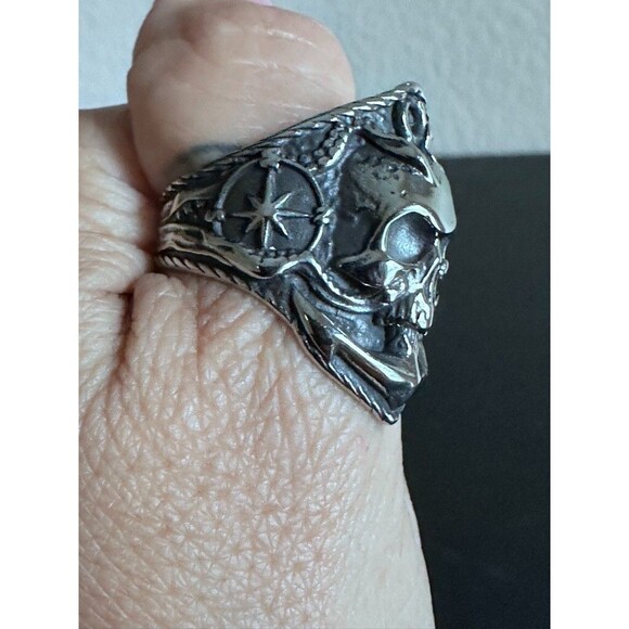 Pirate Skull Anchor Octopus Mens Ring Size 8 Stainless Steel Gothic Biker Rocker - Picture 2 of 10